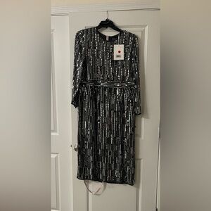 Mac Duggal Black and Silver Long Sleeve Gown 93590A